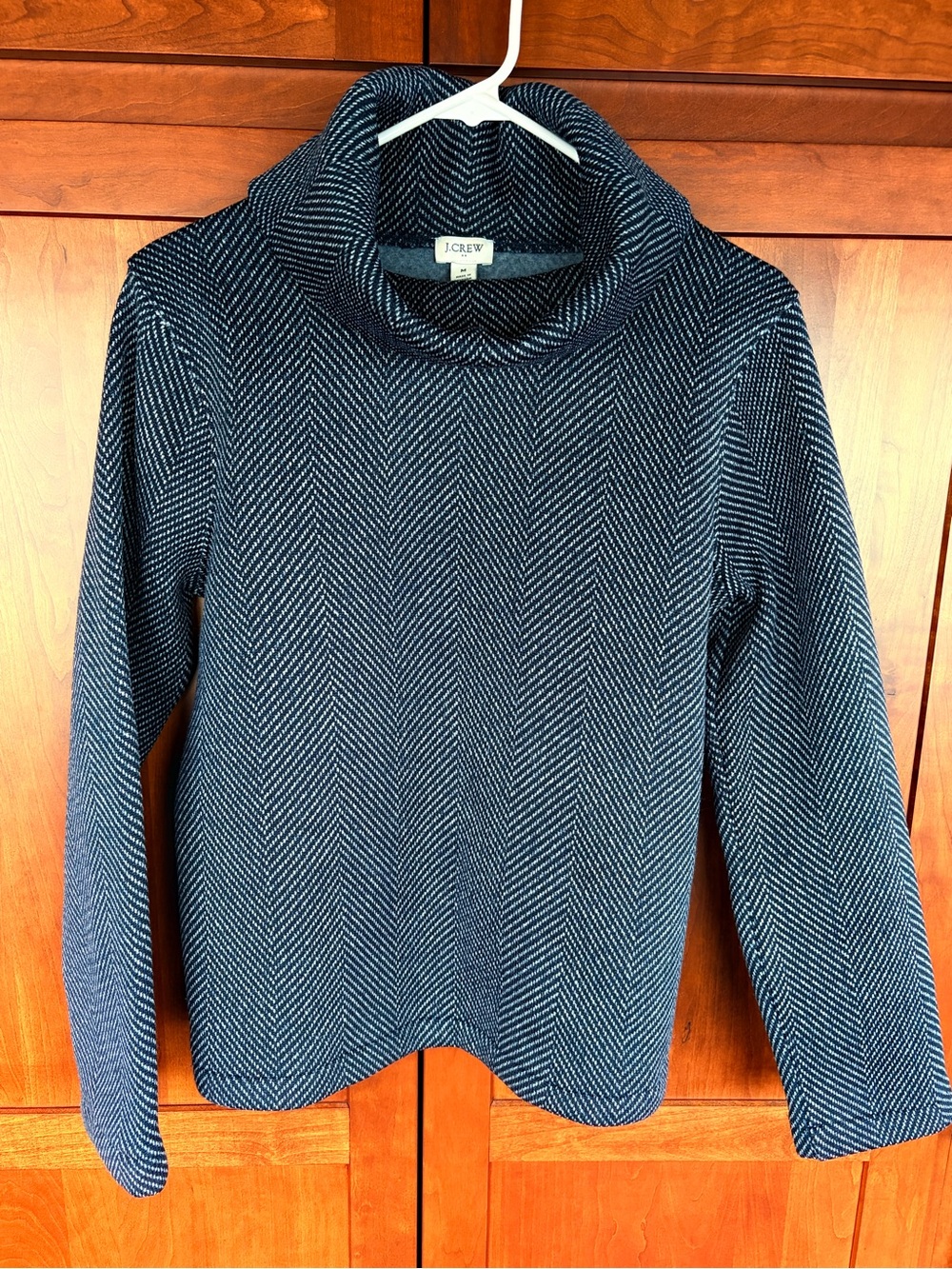 J.CREW Sweater Womens Medium Blue Herringbone Fleece Cowl Neck Pullover Preppy